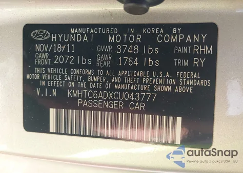 2012 Hyundai Veloster Base W/Gray z USA, uszkodzony, nr VIN KMHTC6ADXCU043777